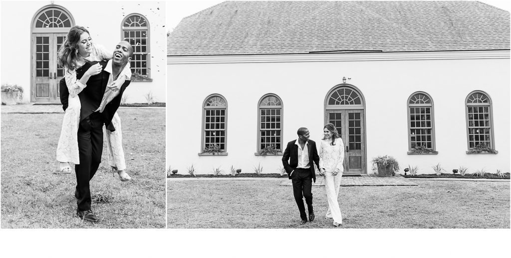 newlyweds exit micro wedding at I'on Chapel