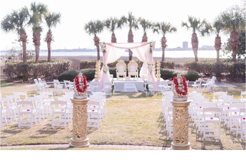 Indian Wedding Ceremony setup on outside lawn at Harborside East