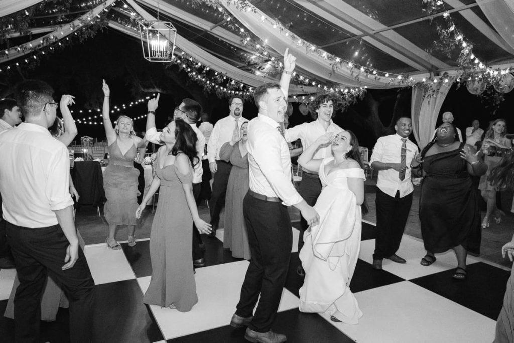 bride and groom dancing at wedding reception