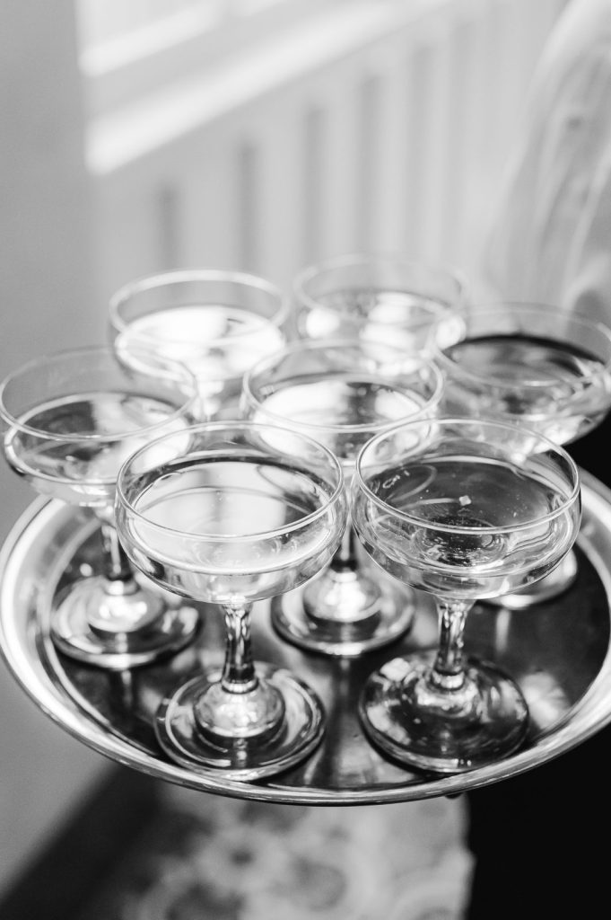 tray of champagne at Parcel 32 restaurant